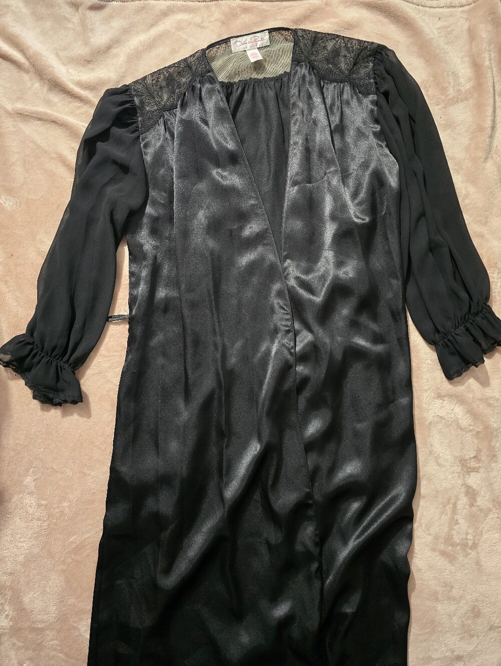 Vintage Oscar de la Renta Sheer Sleeve Black Long Robe, Kimono Duster